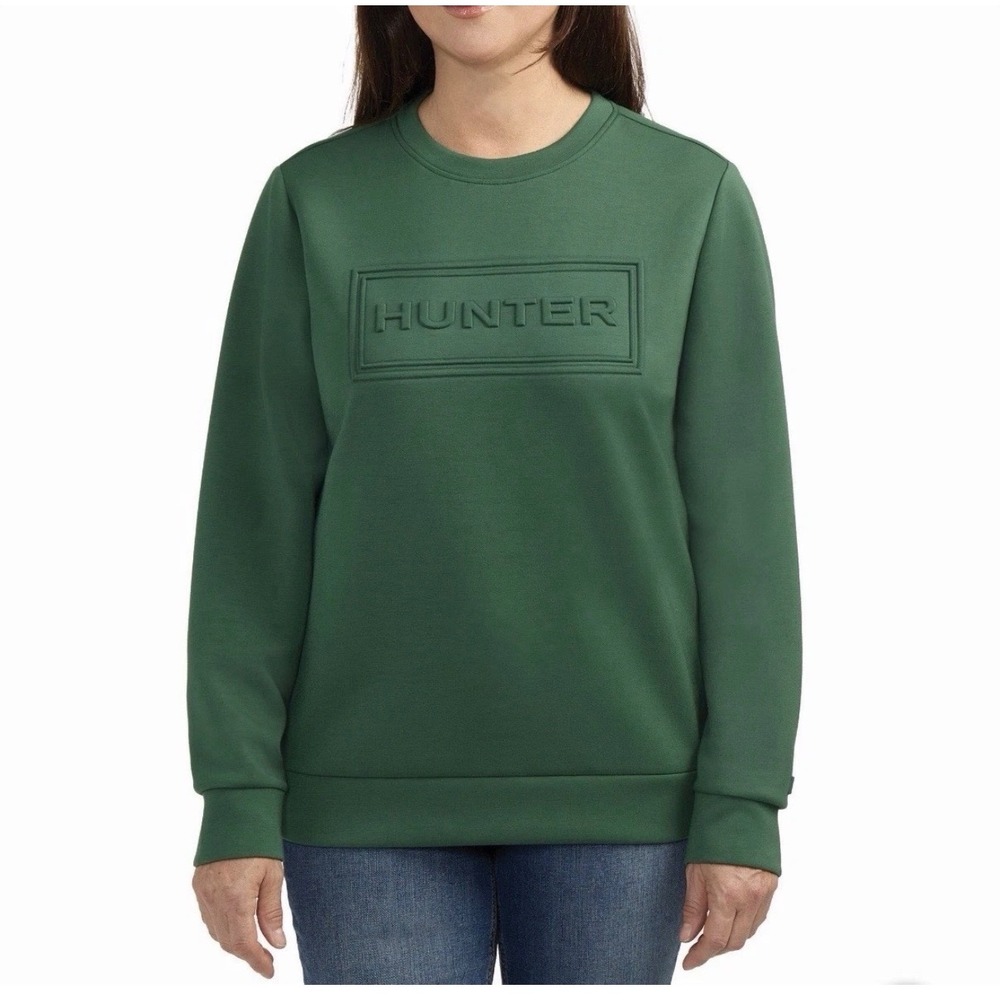 Hunter Womens Embossed Logo Sweatshirt Green Scuba Knit Pullover L 1905776